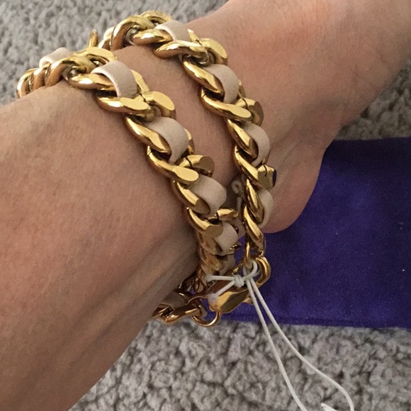 NWT Troy Burch Metallic Leather & Chain Double Wrap Bracelet- 15” With Clasp - Picture 7 of 14